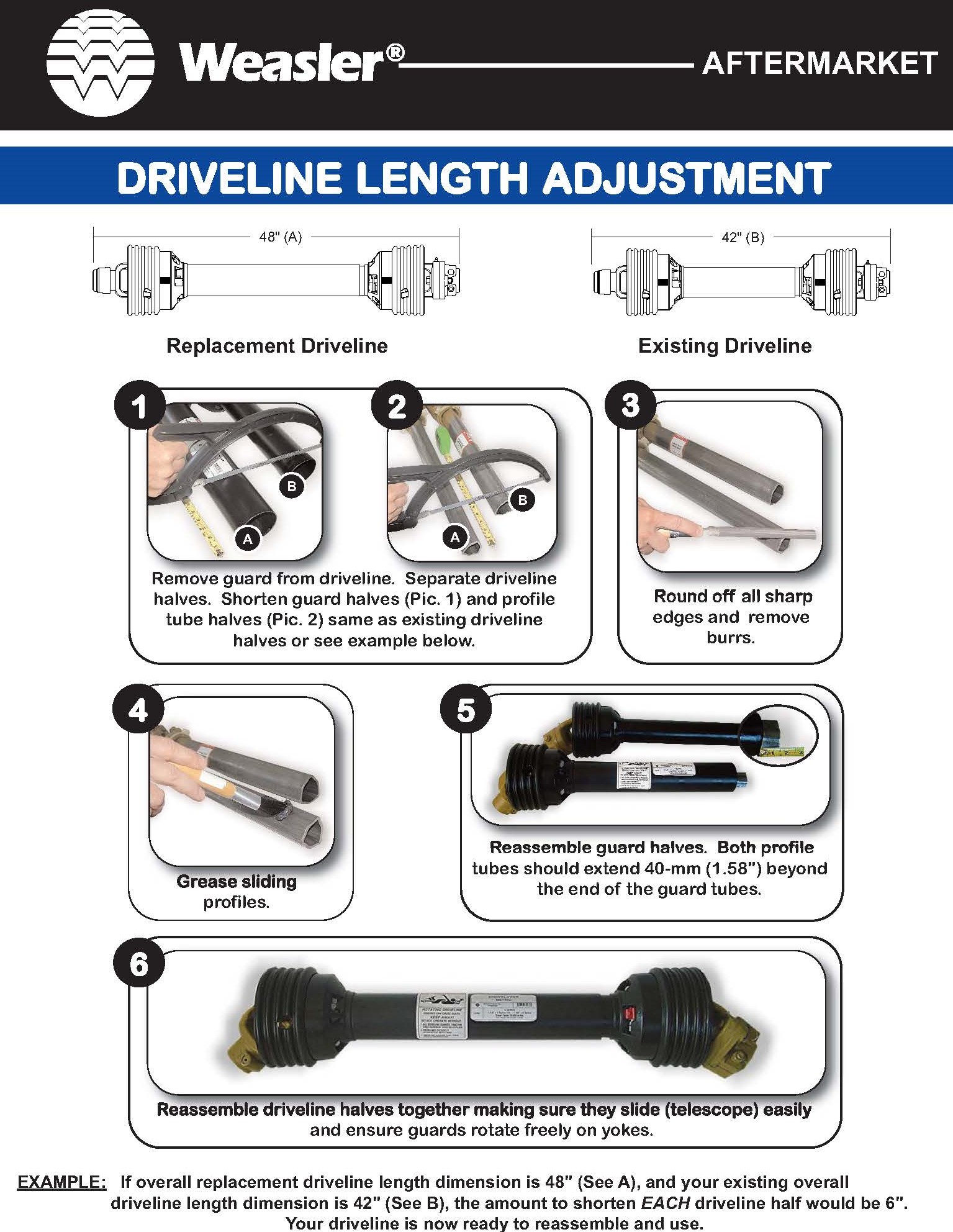Weasler driveline cut to length instructions